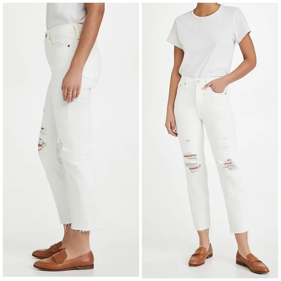 Levi's Wedgie Straight Leg Jeans Distress White - Picture 3 of 7